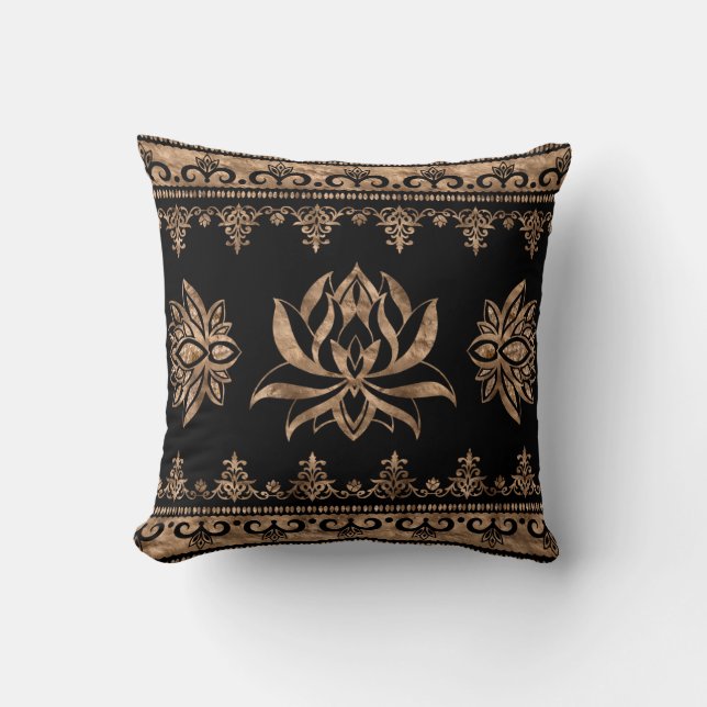 Lotus Flower Luxury ornament - black and gold  Cushion (Front)