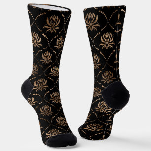 Lotus Flower Luxury pattern - black and gold Socks