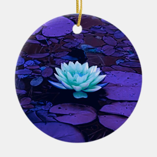 Lotus Flower Magical Purple Blue Turquoise Floral Ceramic Tree Decoration (Front)