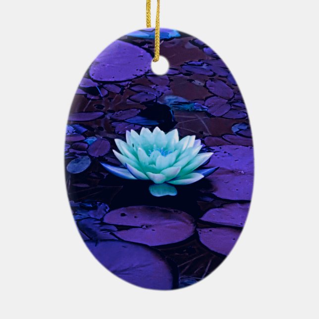 Lotus Flower Magical Purple Blue Turquoise Floral Ceramic Tree Decoration (Back)