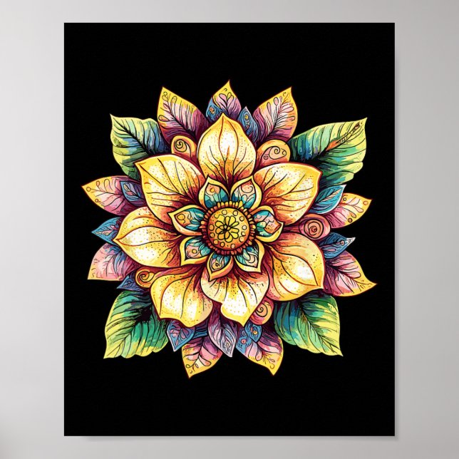 Lotus Flower Mandala Boho Fantasy  Poster (Front)