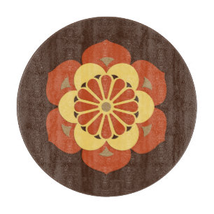 Lotus Flower Mandala, Brown, Rust and Yellow Cutting Board