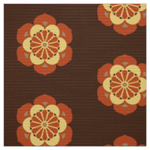 Lotus Flower Mandala, Brown, Rust and Yellow Fabric