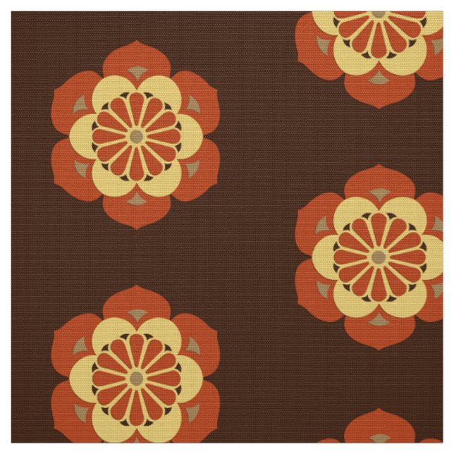 Lotus Flower Mandala, Brown, Rust and Yellow Fabric (Swatch)