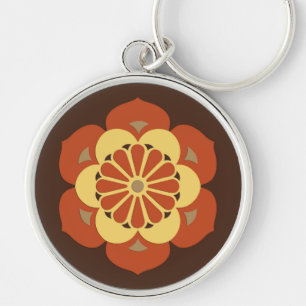 Lotus Flower Mandala, Brown, Rust and Yellow Key Ring