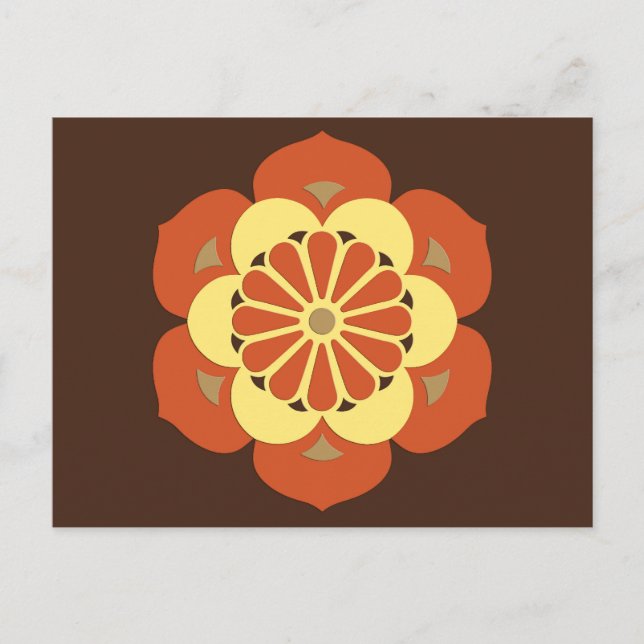 Lotus Flower Mandala, Brown, Rust and Yellow Postcard (Front)