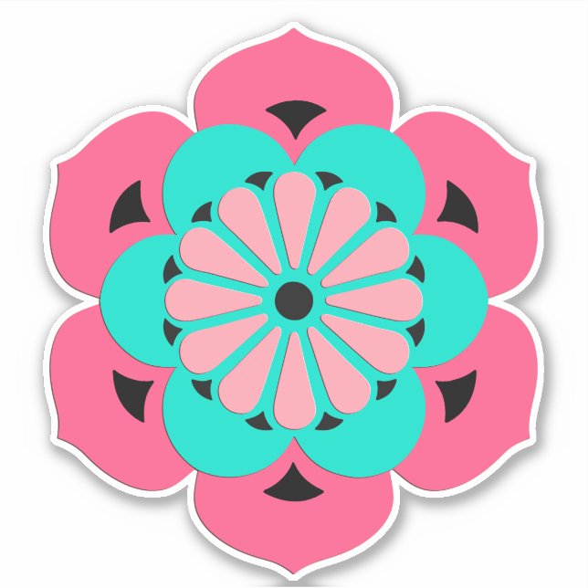 Lotus Flower Mandala, Coral Pink and Turquoise (Front)