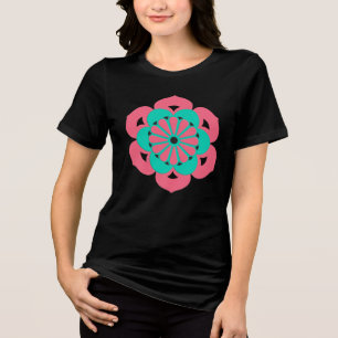 Lotus Flower Mandala, Coral Pink and Turquoise Tri-Blend Shirt