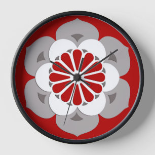 Lotus Flower Mandala, Dark Red, Grey and White Wall Clock