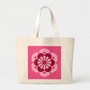 Lotus Flower Mandala, Fuchsia Pink and Burgundy Large Tote Bag