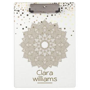 Lotus Flower Mandala Glitter Faux Confetti Modern Clipboard