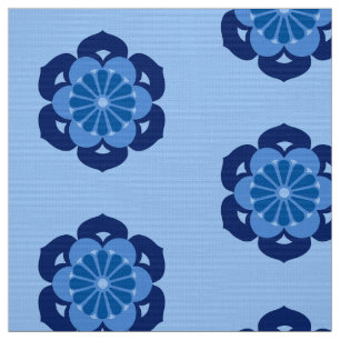 Lotus Flower Mandala, Indigo and Light Blue Fabric