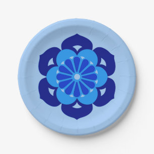 Lotus Flower Mandala, Indigo and Light Blue Paper Plate