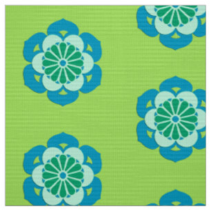 Lotus Flower Mandala, Lime Green and Light Blue Fabric