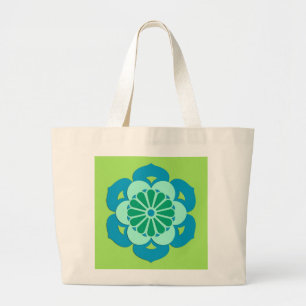 Lotus Flower Mandala, Lime Green and Light Blue Large Tote Bag