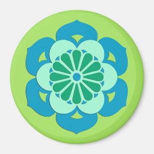 Lotus Flower Mandala, Lime Green and Light Blue Magnet