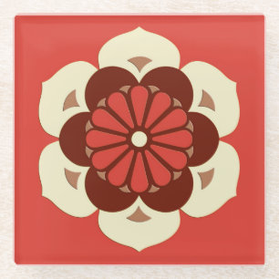 Lotus Flower Mandala, Mandarin Orange Glass Coaster