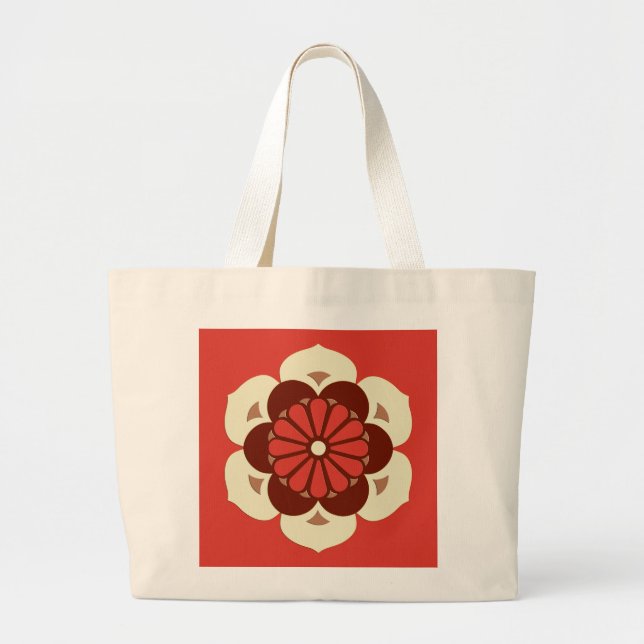 Lotus Flower Mandala, Mandarin Orange Large Tote Bag (Front)