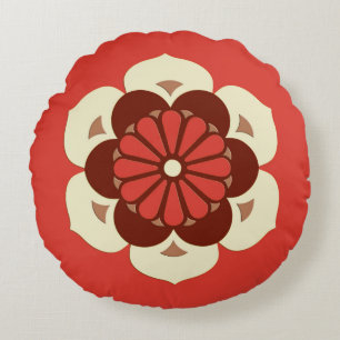 Lotus Flower Mandala, Mandarin Orange Round Cushion