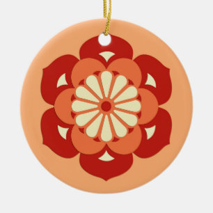 Lotus Flower Mandala, Pastel Orange and Mandarin Ceramic Tree Decoration