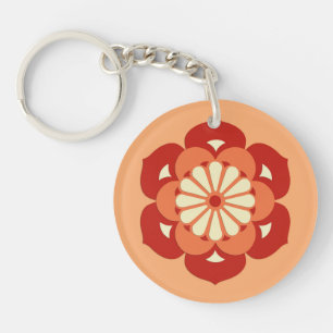 Lotus Flower Mandala, Pastel Orange and Mandarin Key Ring