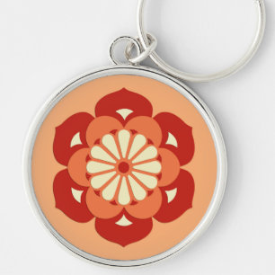 Lotus Flower Mandala, Pastel Orange and Mandarin Key Ring