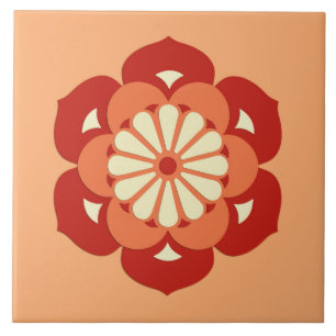 Lotus Flower Mandala, Pastel Orange and Mandarin Tile