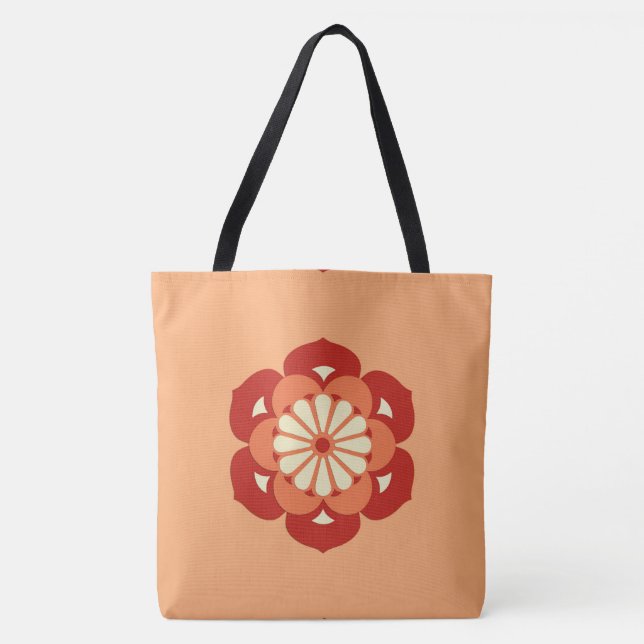 Lotus Flower Mandala, Pastel Orange and Mandarin Tote Bag (Front)