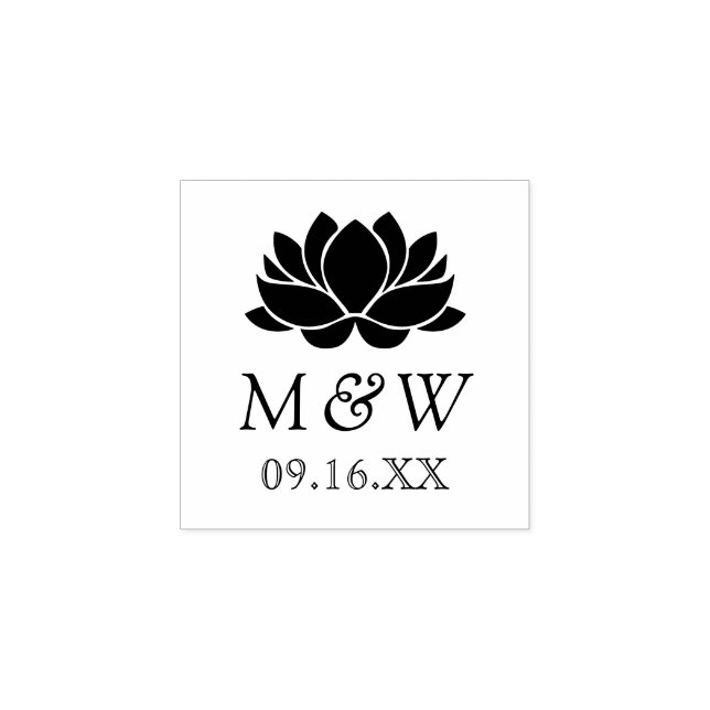 Lotus Flower Monogram Wedding Rubber Stamp (Imprint)