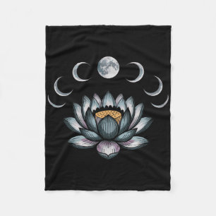 Lotus Flower Moon Phases Zen Yoga Lover Spiritual Fleece Blanket