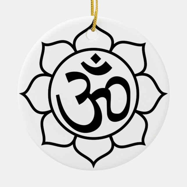 Lotus Flower Om Symbol Ceramic Tree Decoration (Front)