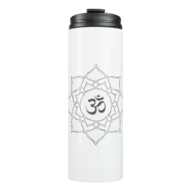 Lotus Flower Om Symbol Drawing Thermal Tumbler (Front)