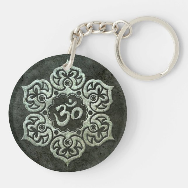 Lotus Flower Om with Aged Steel Effect Key Ring (Back)