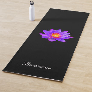 Lotus Flower on Black Yoga Mat