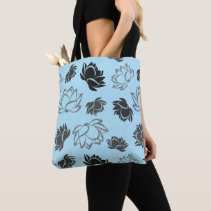 Lotus Flower Pattern in Grey Colour Tote Bag