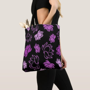 Lotus Flower Pattern in Purple Colour Tote Bag