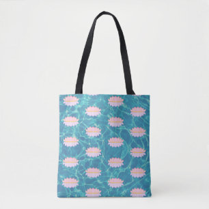 Lotus Flower Pattern on Water Background Tote Bag