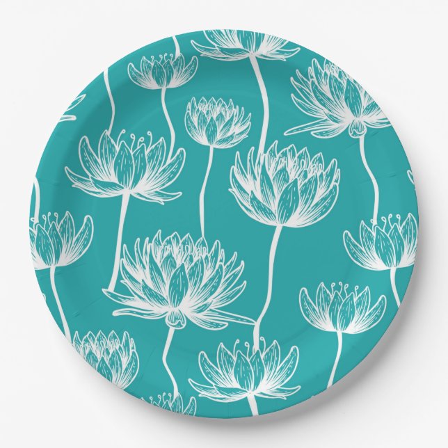 Lotus Flower pattern Paper Plate (Front)