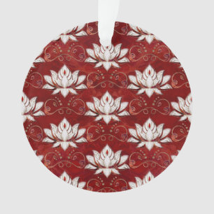 Lotus flower pattern - red marble and gold ornament