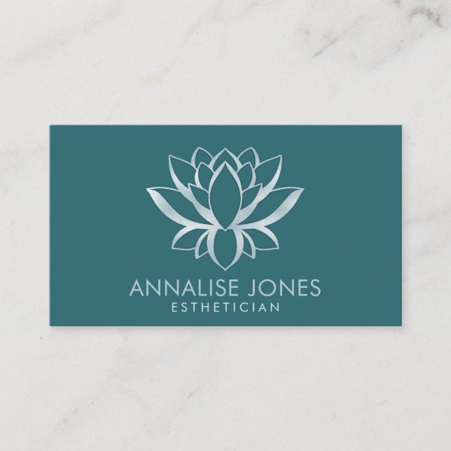 Lotus Flower  - Pearl Powder Blue Green  Business Card (Front)