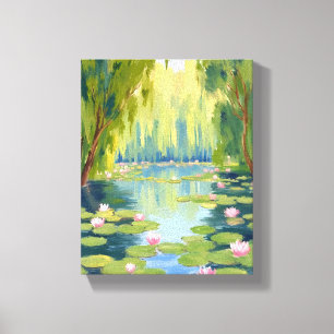 Lotus Flower Pond   Green Watercolor Nature Canvas Print