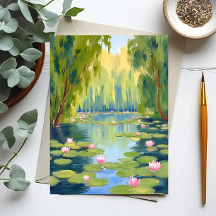 Lotus Flower Pond   Green Watercolor Nature Postcard