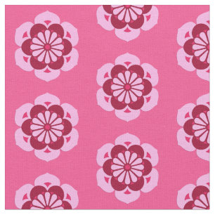 Lotus Flower Print, Fuchsia Pink and Burgundy Fabric