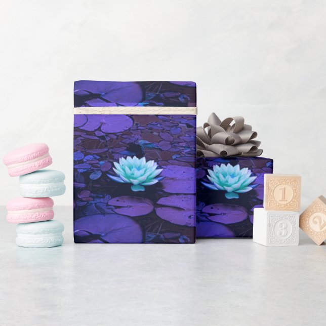 Lotus Flower Purple Blue Turquoise Floral Pattern  Wrapping Paper (Baby Shower)