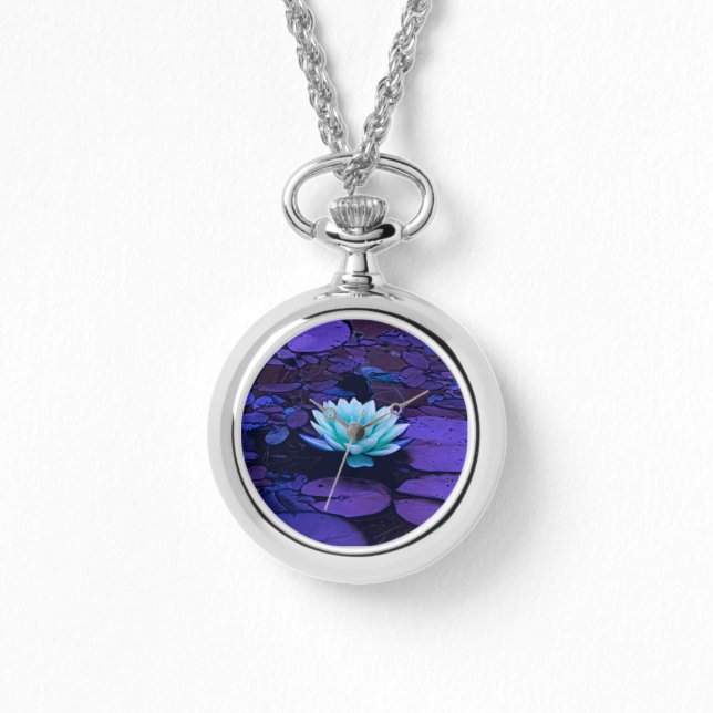 Lotus Flower Purple Blue Turquoise Floral Pond Zen Watch (Front)