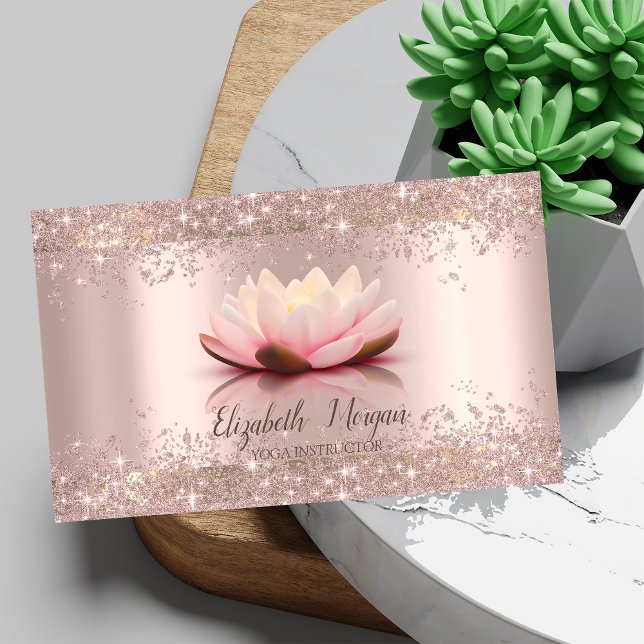 Lotus Flower Rose Gold Glitter Dust Yoga  Business Card (Creator Uploaded)