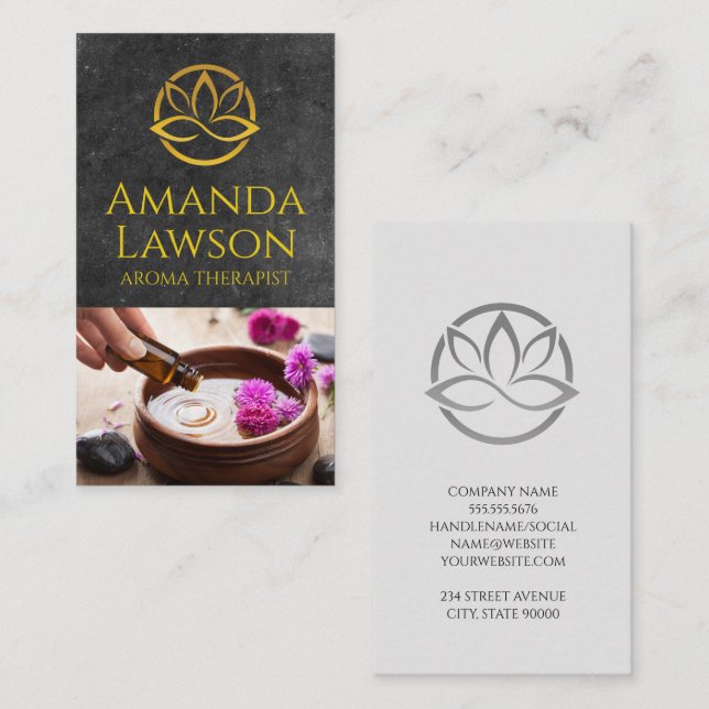 Lotus Flower | Slate Background | Aroma Oils  Business Card (Front/Back)