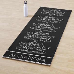Lotus Flower Symbol Black White Personalised Yoga Mat