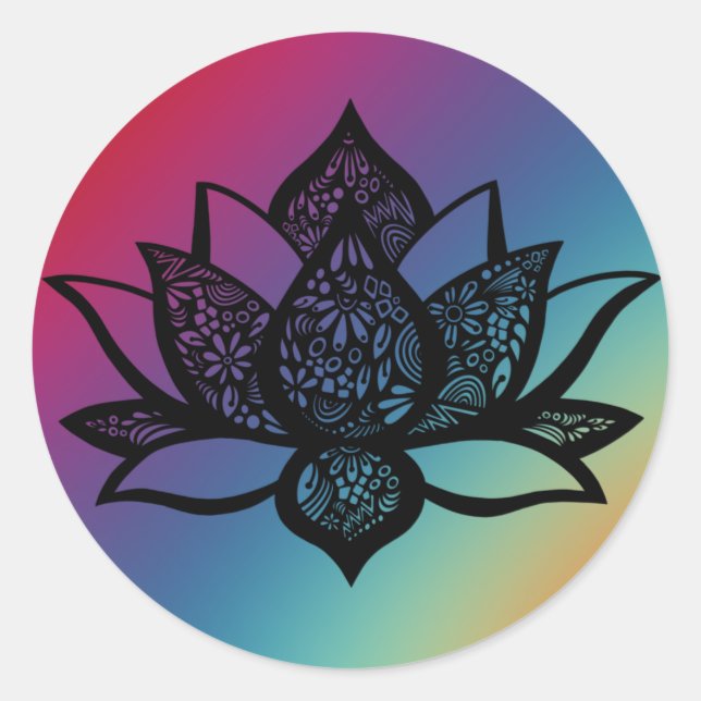 Lotus Flower w/ Colourful Background Round Sticker (Front)