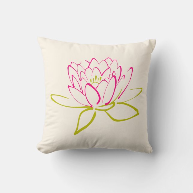 Lotus Flower / Water Lily Illustration Cushion (Front)
